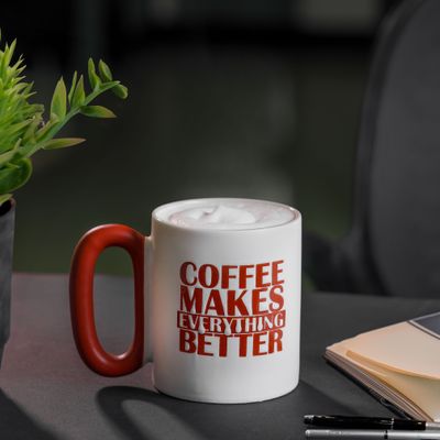 Royalford 355 ml (12 oz) New Bone Mug- RF12288/ Perfect for Hot and Cold Drinks/ Food-Grade, Non-Toxic and Safe to Use/ Stylish, Durable and Long-Lasting Design, Quote Printed, Suitable for Gifting/ White and red