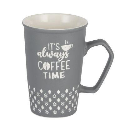 Royalford 414 ml (14 oz) New Bone Mug- RF12285/ Perfect for Hot and Cold Drinks/ Food-Grade, Non-Toxic and Safe to Use/ Stylish, Durable and Long-Lasting Design, It's Always Coffee Time Quote Printed, Suitable for Gifting/ Grey