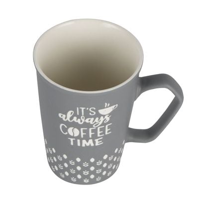 Royalford 414 ml (14 oz) New Bone Mug- RF12285/ Perfect for Hot and Cold Drinks/ Food-Grade, Non-Toxic and Safe to Use/ Stylish, Durable and Long-Lasting Design, It's Always Coffee Time Quote Printed, Suitable for Gifting/ Grey