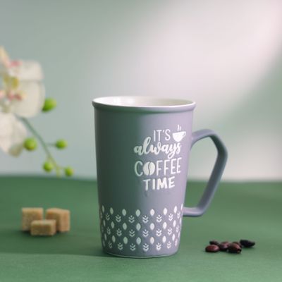 Royalford 414 ml (14 oz) New Bone Mug- RF12285/ Perfect for Hot and Cold Drinks/ Food-Grade, Non-Toxic and Safe to Use/ Stylish, Durable and Long-Lasting Design, It's Always Coffee Time Quote Printed, Suitable for Gifting/ Grey