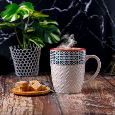 Royalford 385 ml (13 oz) New Bone Mug- RF12283/ Perfect for Hot and Cold Drinks/ Food-Grade, Non-Toxic and Safe to Use/ Stylish, Durable and Long-Lasting Design, Suitable for Gifting/ White and Red