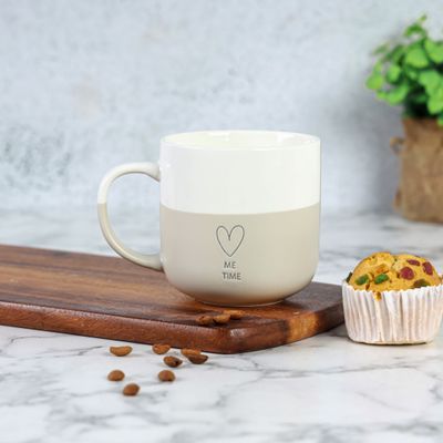 Royalford 405 ml (13.7 oz) New Bone Mug- RF12294/ Perfect for Hot and Cold Drinks/ Food-Grade, Non-Toxic and Safe to Use/ Stylish, Durable and Long-Lasting Design, Hello New Day Printed, Suitable for Gifting/ White and Grey