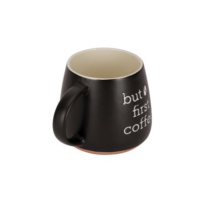 Royalford 458 ml (15.5 oz) New Bone Mug- RF12282/ Perfect for Hot and Cold Drinks/ Food-Grade, Non-Toxic and Safe to Use/ Stylish, Durable and Long-Lasting Design, but first coffee Quote Printed, Suitable for Gifting/ Black