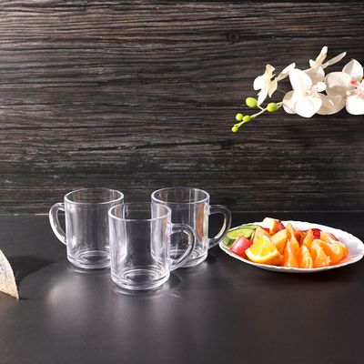 8 Oz 3 Pcs Glass Mug with Handle Royalford RF2752-GW