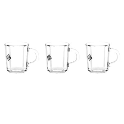 3Pcs Glass Mug Set with Handle, 235ml, Lead-Free, RF10290 | Premium Quality Glassware | Elegant & Highly Durable| Perfect for Latte, Cappuccino, Hot Chocolate, Tea & Juice