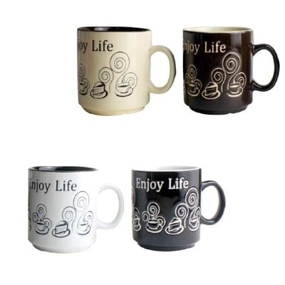 Royalford 9oz Mug- RF5937| Premium-Quality Stoneware| Light-Weight and Food-Grade Mug| Perfect for Drinking Tea, Coffee| Elegant and Durable Design| Beige Color with Enjoy Life Wordings