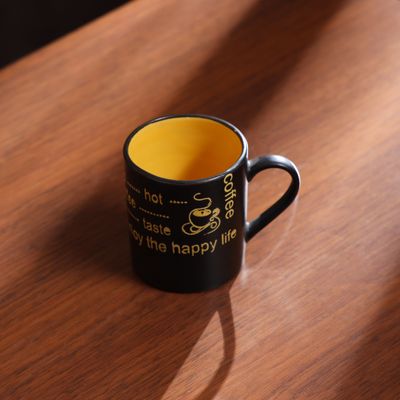 Royalford 11oz Stoneware Mug- RF11171| Perfect for Hot and Cold Drinks| Food-Grade, Non-Toxic and Safe to Use| Stylish, Durable and Long-Lasting Design| Premium-Quality and Perfect for Gifting| Black and Yellow