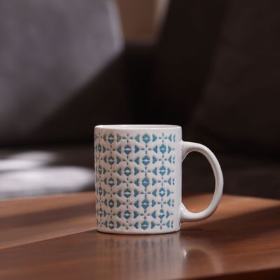 Royalford 11oz Stoneware Mug- RF11170| Perfect for Hot and Cold Drinks| Food-Grade, Non-Toxic and Safe to Use| Stylish, Durable and Long-Lasting Design| Premium-Quality and Perfect for Gifting| White and Blue 