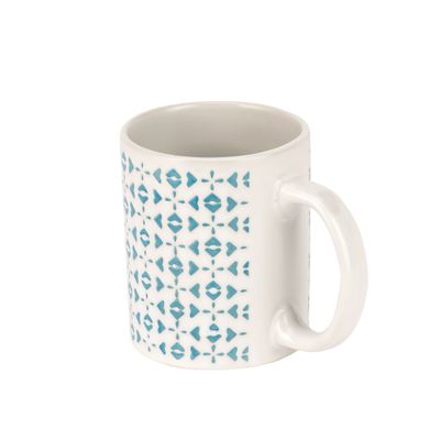 Royalford 11oz Stoneware Mug- RF11170| Perfect for Hot and Cold Drinks| Food-Grade, Non-Toxic and Safe to Use| Stylish, Durable and Long-Lasting Design| Premium-Quality and Perfect for Gifting| White and Blue 