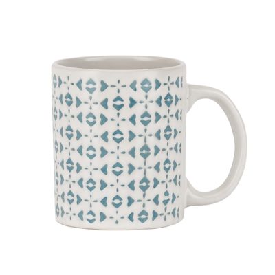 Royalford 11oz Stoneware Mug- RF11170| Perfect for Hot and Cold Drinks| Food-Grade, Non-Toxic and Safe to Use| Stylish, Durable and Long-Lasting Design| Premium-Quality and Perfect for Gifting| White and Blue 