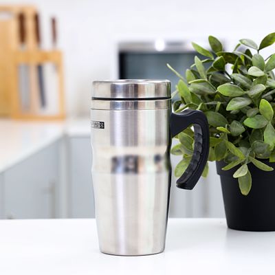 Royalford RF9817 480ml Travel Double Wall Mug - Coffee Mug Tumbler with Handle & Compact Lid For Travel Friendly |Portable Inner Stainless Steel Wall Leak-proof Lid BPA Free Reusable & Hot/Cold Drinkware