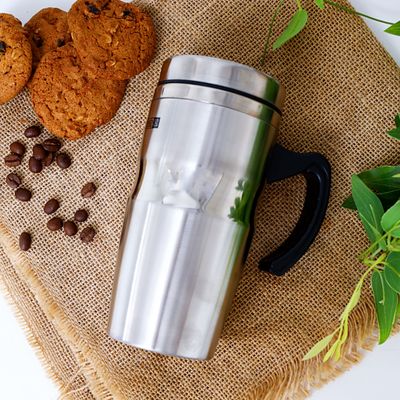 Royalford RF9817 480ml Travel Double Wall Mug - Coffee Mug Tumbler with Handle & Compact Lid For Travel Friendly |Portable Inner Stainless Steel Wall Leak-proof Lid BPA Free Reusable & Hot/Cold Drinkware