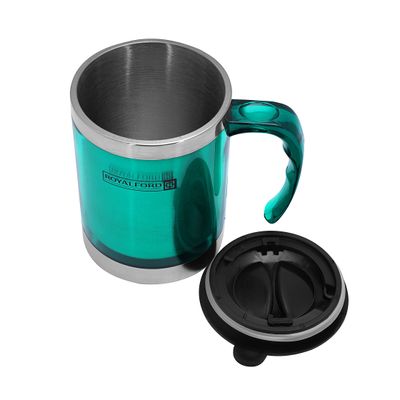 Royalford RF5131GR 290MLTravel Mug - BPA Free, Double Wall & High Grade Stainless Steel Inner - Hot & Cool, Portable, Leak-Resistant - Preserves Flavor and Freshness