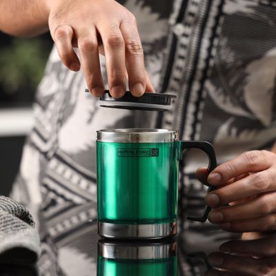 Royalford RF5131GR 290MLTravel Mug - BPA Free, Double Wall & High Grade Stainless Steel Inner - Hot & Cool, Portable, Leak-Resistant - Preserves Flavor and Freshness