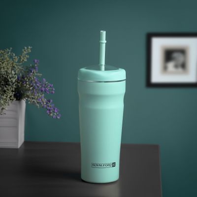 Royalford 700 ml Vacuum Bottle with Straw- RF12440/ Double Wall Insulation, Stainless Steel Body, PP Lid and Keeps Your Drinks Hot or Cold/ Leak-Proof and Portable Design/ Suitable for Indoor and Outdoor Use/ Blue