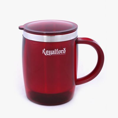 Royalford 14oz Stainless Steel Travel Mug - Coffee Mug with Handle & Lid Travel Friendly | Leakproof Lid Eco-Friendly Reusable Cup for Travel & To-Go Hot/Cold Drinkware (Red)