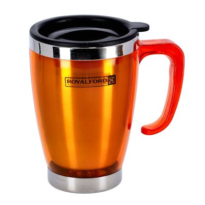Royalford 400 ml / 14 OZ Double Wall Travel Mug - Portable | with Comfortable High Grip Handle | High-Grade Stainless Steel Inner | Hot & Cool, Leak-Resistant Lid | Preserves Flavour & Freshness