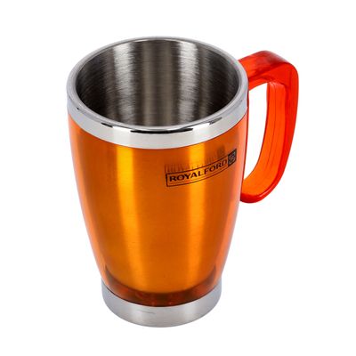 Royalford 400 ml / 14 OZ Double Wall Travel Mug - Portable | with Comfortable High Grip Handle | High-Grade Stainless Steel Inner | Hot & Cool, Leak-Resistant Lid | Preserves Flavour & Freshness