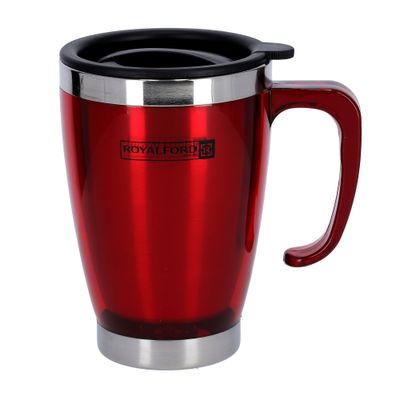 Royalford RF5129RD Double Wall Travel Mug, 400ml/14OZ 6x13cm - Portable with Comfortable High Grip Handle, & High-Grade Stainless Steel Inner | Hot & Cool, Leak-Resistant Lid | Preserves Flavour & Freshness