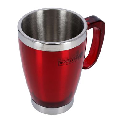 Royalford RF5129RD Double Wall Travel Mug, 400ml/14OZ 6x13cm - Portable with Comfortable High Grip Handle, & High-Grade Stainless Steel Inner | Hot & Cool, Leak-Resistant Lid | Preserves Flavour & Freshness