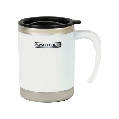 Royalford 14OZ Double Wall Travel Mug - Portable with Comfortable High Grip Handle, & Double Thick Wall - Hot & Cool, Leak-Resistant Lid | Preserves Flavour & Freshness | Ideal for Tea, Milk & More