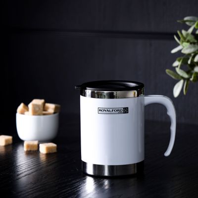 Royalford 14OZ Double Wall Travel Mug - Portable with Comfortable High Grip Handle, & Double Thick Wall - Hot & Cool, Leak-Resistant Lid | Preserves Flavour & Freshness | Ideal for Tea, Milk & More