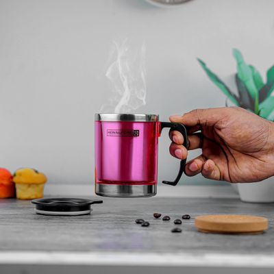 Royalford RF5131PN 290MLTravel Mug - BPA Free, Double Wall & High Grade Stainless Steel Inner - Hot & Cool, Portable, Leak-Resistant - Preserves Flavor and Freshness