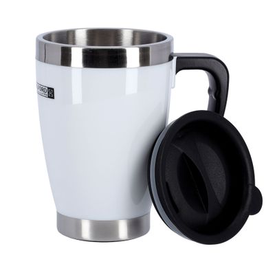 Royalford RF5483WH 400ML Double Wall Travel Mug - Portable | BPA Free, Double Wall & High Grade Stainless Steel Inner | Hot & Cool, Leak-Resistant - Preserves Flavour & Freshness | Ideal Tea Coffee & More