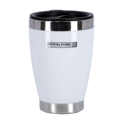 Royalford RF5483WH 400ML Double Wall Travel Mug - Portable | BPA Free, Double Wall & High Grade Stainless Steel Inner | Hot & Cool, Leak-Resistant - Preserves Flavour & Freshness | Ideal Tea Coffee & More