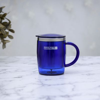 Royalford 14OZ Double Wall Travel Mug (Blue) - Portable with Comfortable High Grip Handle, & High-Grade Stainless Steel Inner | Hot & Cool, Leak-Resistant Lid | Preserves Flavour & Freshness