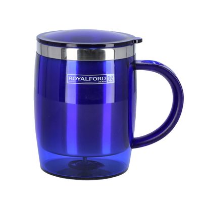 Royalford 14OZ Double Wall Travel Mug (Blue) - Portable with Comfortable High Grip Handle, & High-Grade Stainless Steel Inner | Hot & Cool, Leak-Resistant Lid | Preserves Flavour & Freshness