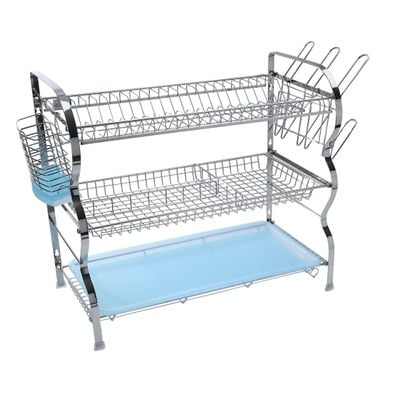 Royalford 3-Layer Dish Rack, SS Dish Rack with Drainer Tray, RF2569 | Multi-Purpose Detachable Draining Board | Dish Rack with Cup Holder & Utensil Holder | Dish Drainers for Kitchen