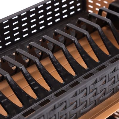 Royalford Galaxy 2 Layer Rattan Dish Rack, Plastic Drip Tray, RF10798 | Multi-Purpose 2 Tier Dish Rack with Cup Holder & Cutlery Holder for Kitchen Countertop