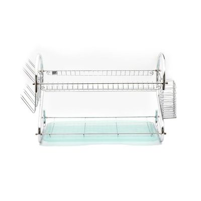 Royalford  RF1151DRL 2 Layer Metal Dish Rack - Multi-Purpose Draining Board with Drip Tray, Durable and Easy to Assemble | Wall Hanging Dish Rack with Plastic Drip Tray