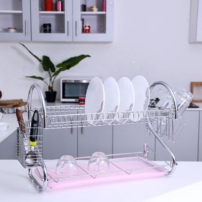 Royalford  RF1151DRL 2 Layer Metal Dish Rack - Multi-Purpose Draining Board with Drip Tray, Durable and Easy to Assemble | Wall Hanging Dish Rack with Plastic Drip Tray