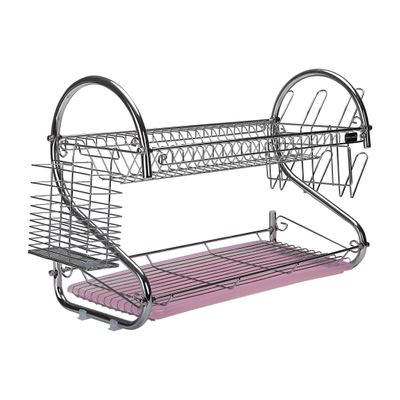 Royalford  RF1151DRL 2 Layer Metal Dish Rack - Multi-Purpose Draining Board with Drip Tray, Durable and Easy to Assemble | Wall Hanging Dish Rack with Plastic Drip Tray