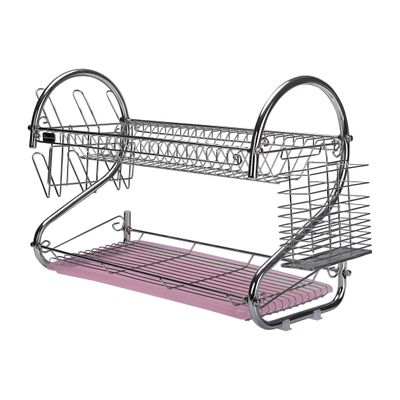 Royalford  RF1151DRL 2 Layer Metal Dish Rack - Multi-Purpose Draining Board with Drip Tray, Durable and Easy to Assemble | Wall Hanging Dish Rack with Plastic Drip Tray