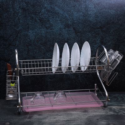 Royalford  RF1151DRL 2 Layer Metal Dish Rack - Multi-Purpose Draining Board with Drip Tray, Durable and Easy to Assemble | Wall Hanging Dish Rack with Plastic Drip Tray