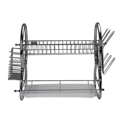 Royalford 2 -Tier Stainless Steel Dish Drainer Rack - Utensil Holder, Drying Rack, with Plastic Trays & Organization Shelf - Compact, Durable & Easy to Assemble