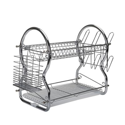 Royalford 2 -Tier Stainless Steel Dish Drainer Rack - Utensil Holder, Drying Rack, with Plastic Trays & Organization Shelf - Compact, Durable & Easy to Assemble