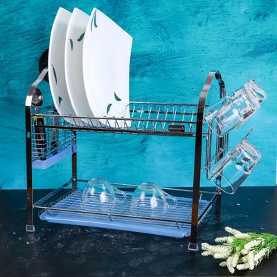 Royalford RF2563 Wall Hanging Dish Rack, 2-Tier Dish Drainer | Draining Board with Removable Tray | Utensil Holder | Compact & Easy to Assemble Organization Shelf