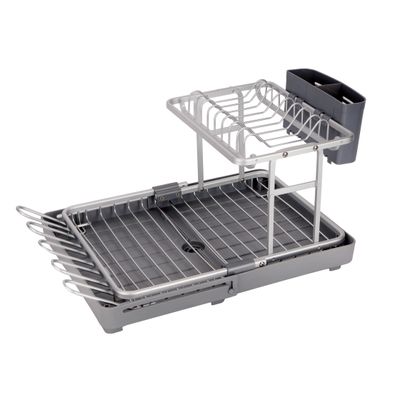 Royalford Dish Rack- RF12280/ Organizer for Kitchen to Keep Plates, Bowls, Quarter Plate, Cutlery, Cups, etc., Holds 8 Plate/ Aluminum Alloy Drying Stand with PP Drainer Board, Compact and Stylish Design/ Hassle-Free Finish, for Cabinet Shelf Organizer Countertop/ Silver and Grey