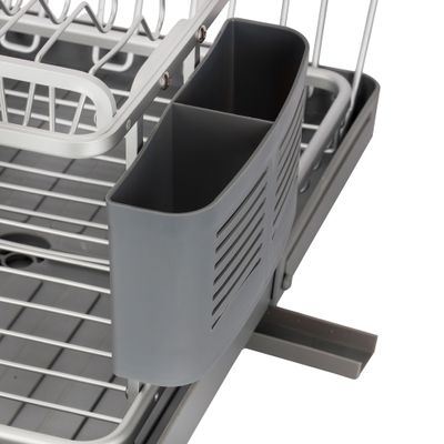 Royalford Dish Rack- RF12280/ Organizer for Kitchen to Keep Plates, Bowls, Quarter Plate, Cutlery, Cups, etc., Holds 8 Plate/ Aluminum Alloy Drying Stand with PP Drainer Board, Compact and Stylish Design/ Hassle-Free Finish, for Cabinet Shelf Organizer Countertop/ Silver and Grey