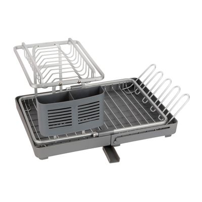 Royalford Dish Rack- RF12280/ Organizer for Kitchen to Keep Plates, Bowls, Quarter Plate, Cutlery, Cups, etc., Holds 8 Plate/ Aluminum Alloy Drying Stand with PP Drainer Board, Compact and Stylish Design/ Hassle-Free Finish, for Cabinet Shelf Organizer Countertop/ Silver and Grey