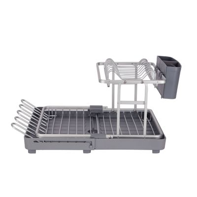 Royalford Dish Rack- RF12280/ Organizer for Kitchen to Keep Plates, Bowls, Quarter Plate, Cutlery, Cups, etc., Holds 8 Plate/ Aluminum Alloy Drying Stand with PP Drainer Board, Compact and Stylish Design/ Hassle-Free Finish, for Cabinet Shelf Organizer Countertop/ Silver and Grey