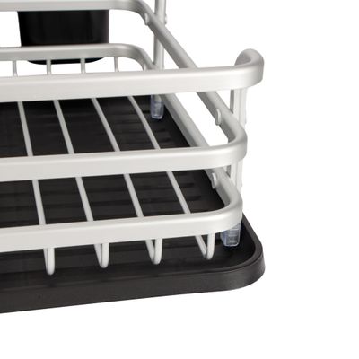 Royalford Dish Rack- RF12278/ Single Layer Organizer for Kitchen to Keep Plates, Bowls, Quarter Plate, etc., Holds 10 Plate/ Aluminum Alloy Drying Stand with PP Drainer Board, Compact and Stylish Design/ Hassle-Free Finish, for Cabinet Shelf Organizer Countertop/ Silver and Black