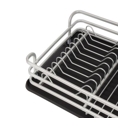 Royalford Dish Rack- RF12278/ Single Layer Organizer for Kitchen to Keep Plates, Bowls, Quarter Plate, etc., Holds 10 Plate/ Aluminum Alloy Drying Stand with PP Drainer Board, Compact and Stylish Design/ Hassle-Free Finish, for Cabinet Shelf Organizer Countertop/ Silver and Black