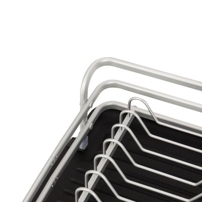 Royalford Dish Rack- RF12278/ Single Layer Organizer for Kitchen to Keep Plates, Bowls, Quarter Plate, etc., Holds 10 Plate/ Aluminum Alloy Drying Stand with PP Drainer Board, Compact and Stylish Design/ Hassle-Free Finish, for Cabinet Shelf Organizer Countertop/ Silver and Black