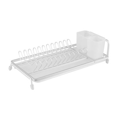 Royalford Dish Rack- RF12279/ Single Layer Organizer for Kitchen to Keep Plates, Bowls, Quarter Plate, Cutlery, etc., Holds 11 Plate/ Aluminum Alloy Drying Stand with PP Drainer Board, Compact and Stylish Design/ Hassle-Free Finish, for Cabinet Shelf Organizer Countertop/ White