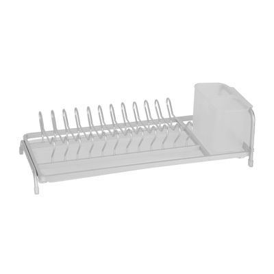 Royalford Dish Rack- RF12279/ Single Layer Organizer for Kitchen to Keep Plates, Bowls, Quarter Plate, Cutlery, etc., Holds 11 Plate/ Aluminum Alloy Drying Stand with PP Drainer Board, Compact and Stylish Design/ Hassle-Free Finish, for Cabinet Shelf Organizer Countertop/ White